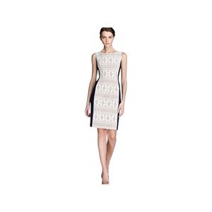 Ann Klein.  Dark Navy Sleeveless Lace Front Fitted Midi Dress Size 14